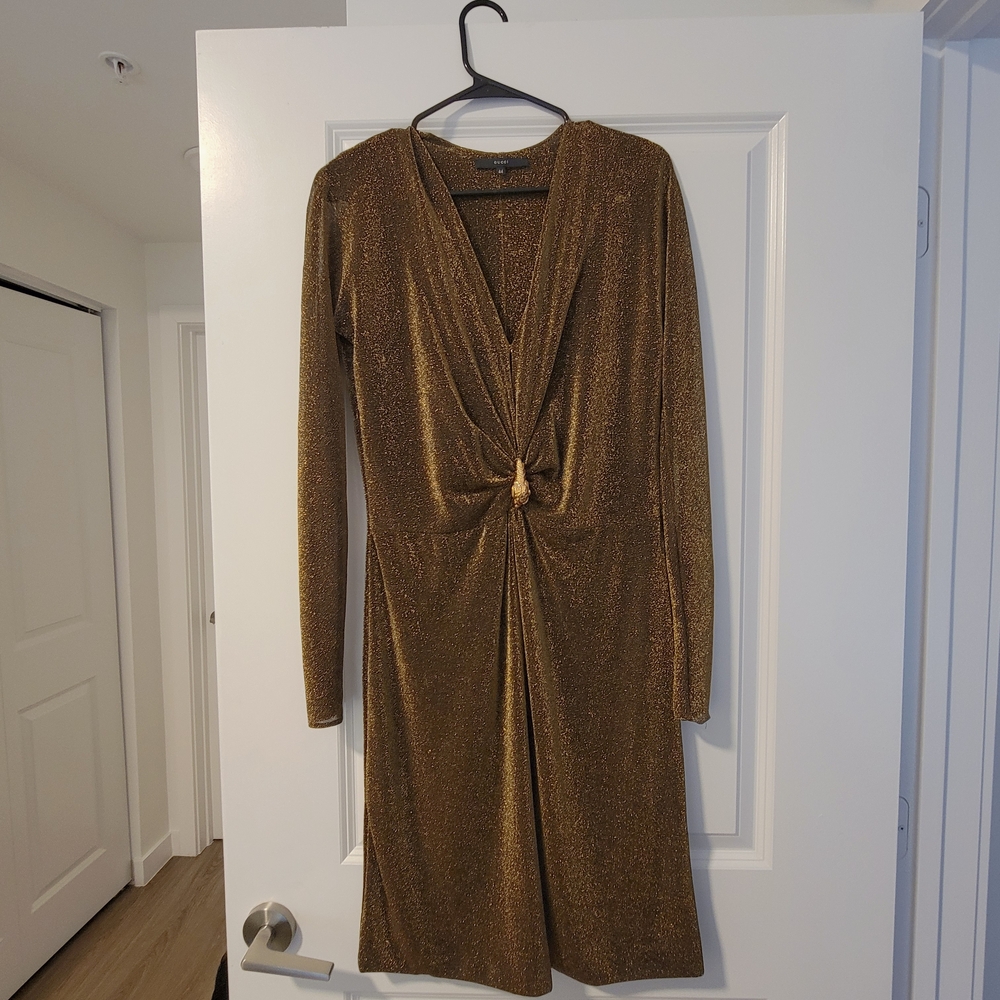 Gucci Gold Long Sleeve Sheath Dress with Plunge Neckline - Picture 4 of 7